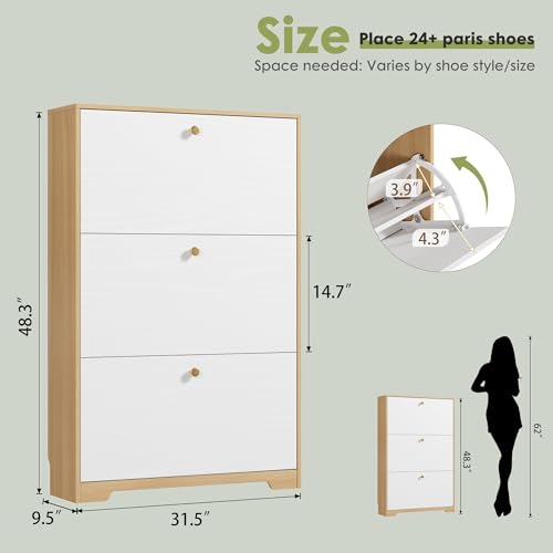 Nicetree Shoe Storage Cabinet for Entryway, Modern Shoe Cabinet, Freestanding Shoe Rack Cabinet, Hidden Shoe Dresser for Hallway,Foyer, Natural Oak and White - color: Natural Oak and White, style: 3-Drawers