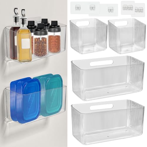 4 PCS 2 Size Plastic Adhesive Mount Over Cabinet Door Organizer, Under Sink Door Storage Shelf Refrigerator Side Storage Box, Wall Organization Container for Kitchen Bathroom Office - color: 4 Pcs, 2 Size