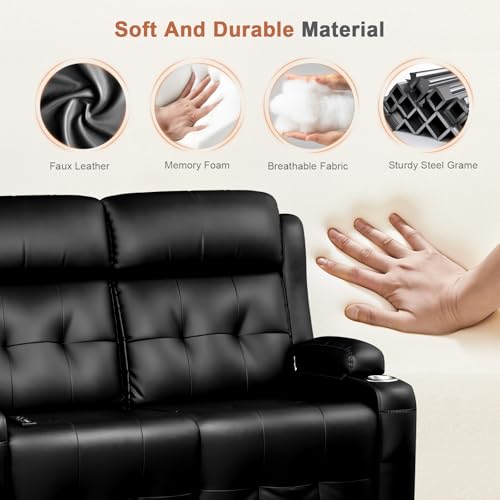 RV Loveseat Recliner Sofa, Wall Hugger Massage Reclining RV Couch with USB, Insert Pockets, Cup Holders, 150° RV Recliners Sleeper Sofas for RV Furniture & Travel Trailers & Home Theater Seating - color: Black, size: Loveseat-G1