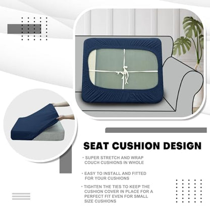 ZNSAYOTX Stretch Individual Cushion Covers Sofa Cushion Couch Seat Covers Slipcovers Soft Replacement Unique Pattern Furniture Protector with Elastic Bottom (Navy, 3 Pc Cushion Cover) - color: Navy Blue, size: 3 Cushion Sofa -Standard