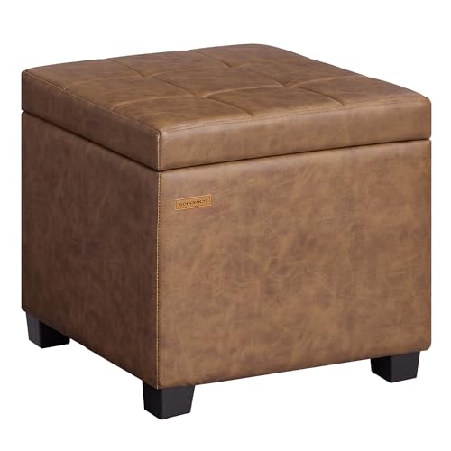 SONGMICS Square Storage Ottoman, Foot Stool Footrest with Legs, Ottoman Cube with Hinged Lid, for Living Room, Bedroom, 16.9 x 16.9 x 18.1 Inches, Synthetic Leather, Coffee Brown ULOM519KQ01 - color: Coffee Brown, size: 16.9"D x 16.9"W x 18.1"H, style: Cl