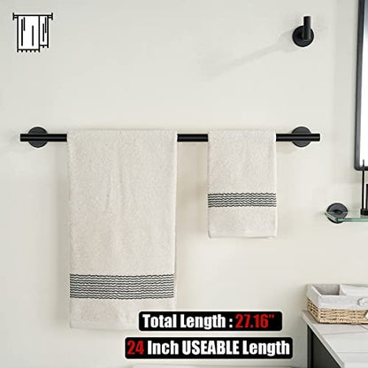 JQK Black Towel Bar, 27 Inch 304 Stainless Steel Thicken 0.8mm Towel Rack Bathroom, Towel Holder Matte Black Wall Mount, Useable Length 24 Inch 2 Pack, TB110L24-PB-P2 - color: Black, size: 27 Inch (2 Pack)