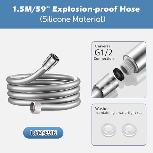 RV Shower Head with Hose, 5+1 Mode High Pressure Replacement with On/Off Switch, Water Saving Motorhome Shower Head for RV/Campervan, Caravan(Silver) - color: Silver