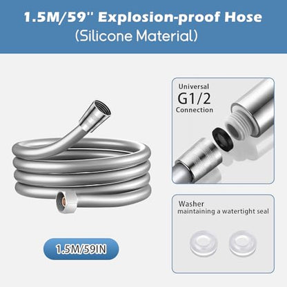 RV Shower Head with Hose, 5+1 Mode High Pressure Replacement with On/Off Switch, Water Saving Motorhome Shower Head for RV/Campervan, Caravan(Silver) - color: Silver