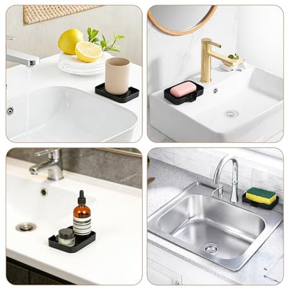 2-Pack Self-Draining Silicone Soap Dish - Anti-Slip Bar Soap Holder for Shower, Bathroom & Kitchen - color: Black Soapdish