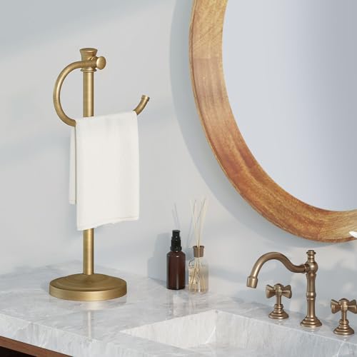 BESy 17 Inch Antique Brass Stand Towel Bar Hanger Hand Towel Bar Bathroom Vanity Countertop Towel Holder Free Standing Stainless Steel Towel Ring Hardware Accessories Towel Rack - color: Antique Brass