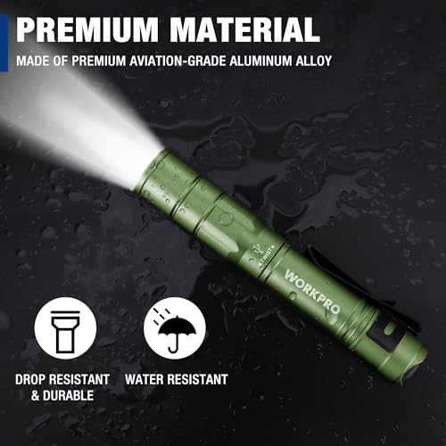 WORKPRO Rechargeable Pen Light, Mini Flashlight, 2 Pack Ultra-Compact EDC Flashlight, Pocket Flashlight with Clip, Memory Function and 2 x USB C Cable Included, Green - color: Green