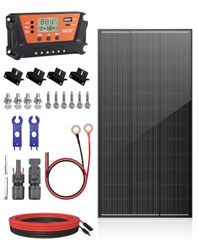 200 Watt Solar Panel Kit, 18BB 200W N-Type Solar Panels 25% Efficiency, 30A Charge Controller, 10AWG Solar Cable and Tray Cable, Black Z Brackets Boat, Camper - style: 200W KIT