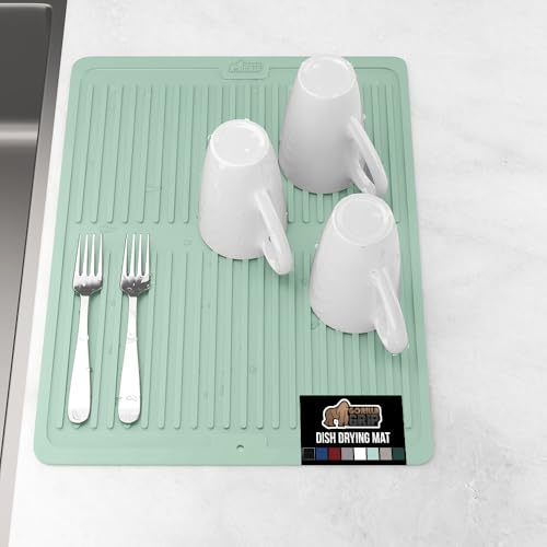 GORILLA GRIP 100% BPA-Free Patented Silicone Dish Drying Mat for Kitchen Counter, Water Catching Ribbed Design, Easy Clean Waterproof Sink Liner, Heat Resistant, Fits Under Rack, 12x16 Inch, Mint - color: Mint, size: 16" X 12", style: Silicone