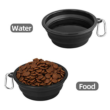 Kytely Large Collapsible Dog Bowls 2 Pack, 34oz Foldable Dog Travel Bowl, Portable Pet Water Food Bowl with Clasp, Pet Cat Feeding Cup Dish for Traveling, Walking, Hiking (Black+Black) - color: Black & Black