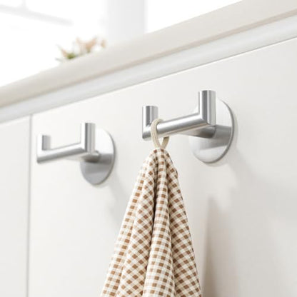 GWAAZXGZ 2 Pack Brushed Nickel Bathroom Hooks for Towels - Self Adhesive Double Hooks for Wall, No Drilling, Stainless Steel 304, Strong Hold for Robes, Coats, Shower Use - color: Silver
