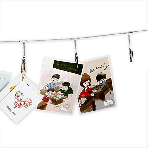 Multi-Purpose Steel Wall Hanging Photo Display Cable Wire Rod String with 12 Clips for Hanging Photos Notes and Artworks (Alligator Clip) - size: alligator clip
