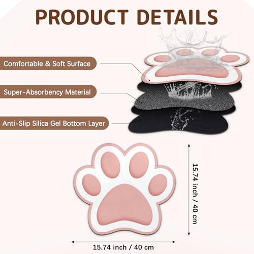Dog Food Mat for Bowls, Absorbent Quick Dry Dog Cat Mats for Food and Water, Non-Slip Backing Pet Mat Pet Supplies - Pink 15.74 inch - color: Paw3