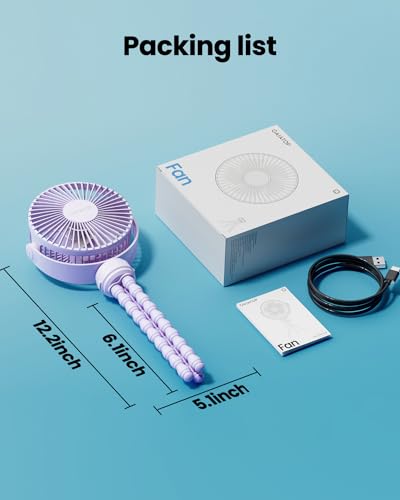 Gaiatop Mini Electric Fan with 360 Rotation, 5.5mm Gaps, Rechargeable Battery, 3 Speeds, Purple - color: purple