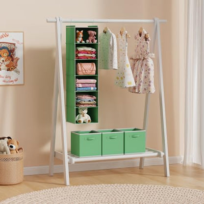 MAX Houser 6-Shelf Hanging Closet Organizer, Hanging Storage Shelves with 2 Sturdy Hooks Space-Saving for Bedroom, Foldable (Green) - color: Green