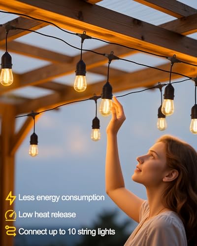 BRIMAX 2W 100FT Outdoor String Lights Commercial Grade with 32 Shatterproof S14 Dimmable LED Bulbs Patio String Lights Heavy Duty Waterproof for Bistro Cafe Market 2700K - style: 100FT 30 lights