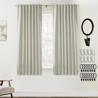 63 Inch Length Blackout Curtains 2 Panel Set, Back Tab Linen Textured Thermal Insulated Drapes, Black Out Room Darkening Curtains for Bedroom 63 Inches Long, Greige - color: Greige, size: 52"W x 63"L (Pack of 2)