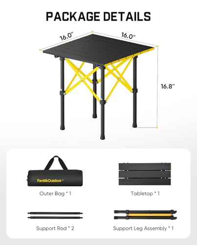 FanttikOutdoor Zeta V11 Pro Camping Table, Portable Folding Roll Up Table with Lightweight Aluminum Top & Carry Bag for Camping, BBQ, Tailgating Party, Picnic, Backyard, Small - size: 16" x 16" x 16.8"
