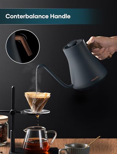 INTASTING Electric Kettles, Gooseneck Electric Kettle, ±1℉ Temperature Control, Stainless Steel Inner, Quick Heating, for Pour Over Coffee, Brew Tea, Boil Hot Water, 0.9L Navy Blue - color: Navy Blue