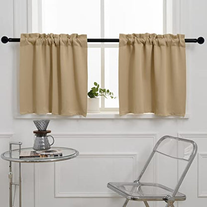 Pickluc Blackout Kitchen Curtain 24 Inches Long, Rod Pocket Cafe Tier Curtains for Small Window Treatment in Living Room, Basement, RVs, Cabinets, 2 Panels, W24 X L24 Inch, Beige - color: Beige, size: 24"W x 24"L (Pack of 2)