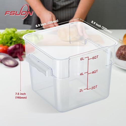 4 Pack Clear Food Storage Containers with Lids and Handles Polycarbonate Square Commercial Food Containers, NSF (6Qt) - color: 6Qt