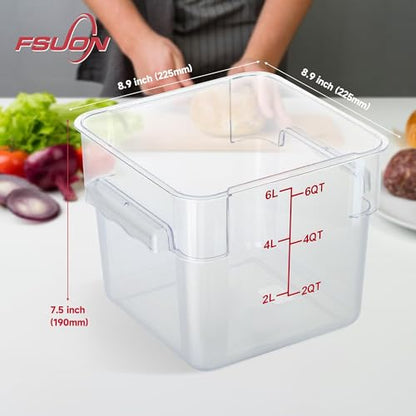 4 Pack Clear Food Storage Containers with Lids and Handles Polycarbonate Square Commercial Food Containers, NSF (6Qt) - color: 6Qt
