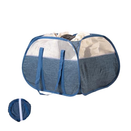 Collapsible Laundry Basket, 90L Foldable Pop-up Laundry Hamper with Reinforced Handles, Tear Proof Mesh Dirty Clothes Hamper for Laundry (Blue) - color: Blue, size: Square-Tear Proof，1 Pack