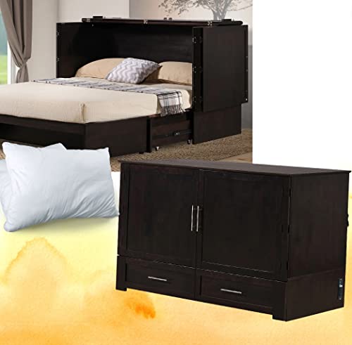 Daily Delight Murphy Cabinet Chest Bed with Charging Station & 6" Memory Foam Mattress, Queen (Java) - color: Java