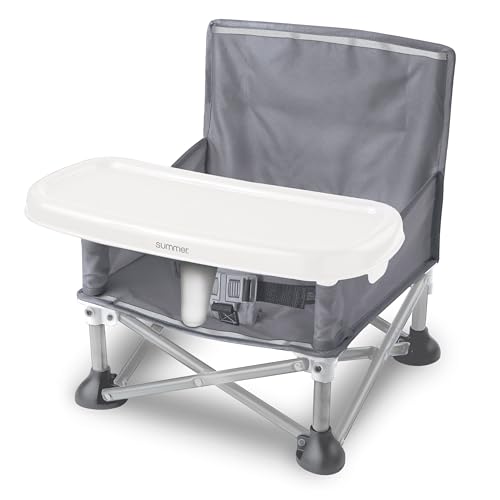 Summer by Bright Starts Pop 'N Sit Portable Booster Chair, Floor Seat, Indoor/Outdoor Use, Compact Fold, Grey, 6 Mos - 3 Yrs - color: Grey