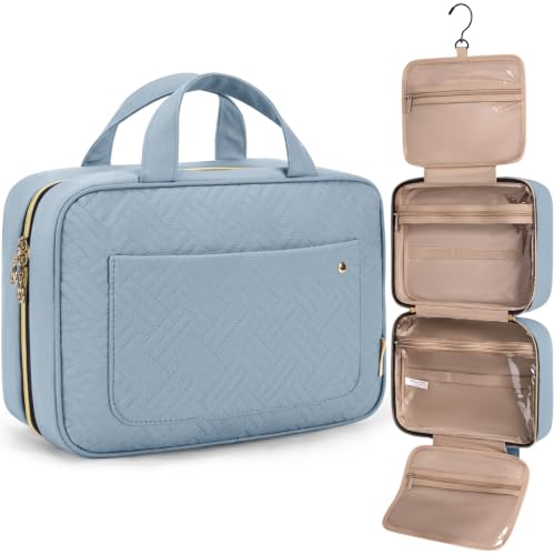 BAGSMART Toiletry Bag Travel Bag with Hanging Hook, Water-resistant Makeup Cosmetic Bag Travel Organizer for Accessories, Shampoo, Full-size Container, Toiletries (Lucent Blue, Large) - color: Lucent Blue, size: Large