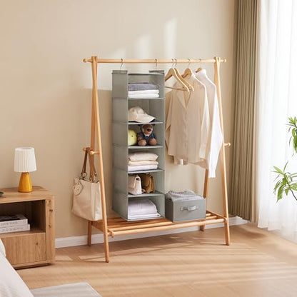 MAX Houser 6 Tier Shelf Hanging Closet Organizer, Closet Hanging Shelf with 2 Sturdy Hooks for Storage,2 Pack, Foldable (Light Grey) - color: Light Grey-2