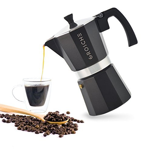 GROSCHE Milano Stovetop Espresso Maker Moka Pot Cuban Coffee Maker Stovetop Coffee Maker Moka Italian Greca Brewer Percolator | 6 Espresso Cup, Black - color: Black, size: 6 espresso cups