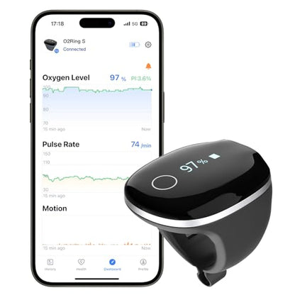 Wellue O2Ring-S Oxygen Monitor for Small Fingers | Rechargeable Pulse Oximeter, Continuous Blood Oxygen & Pulse Rate Tracking with Vibration Reminder | 24 hrs Battery Life, 4 * 10 Hours Data Storage - size: Small