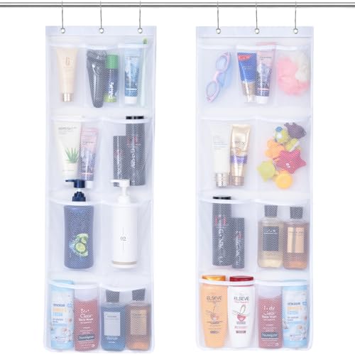 Lifewit Cruise Essentials Shower Caddy Must-Have, 9 Pockets Hanging Bathroom Organizer with Quick-Dry Mesh, Portable Shower Bag to Storage Soap, Shampoo, for RVing, Travel, Camping, White, 2 Packs - size: 14" x 34"
