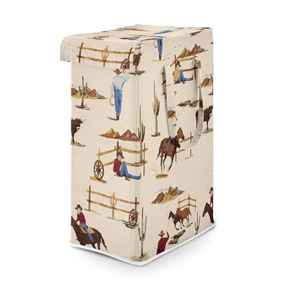 Sweet Jojo Designs Tan Brown Western Cowboy Boy Laundry Hamper Foldable Dirty Clothes Basket with Handles Baby Nursery Kid Bedroom Teen Bathroom Wild West Southern Country South Horse Steer Cow Animal - color: Western