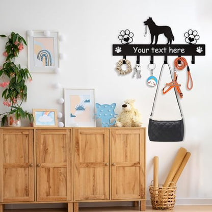 Custom Metal Key Rack Wall Mount with Name, Key Hooks and Dog Leash Holder for Entryway Doorway - color: 02 Dog