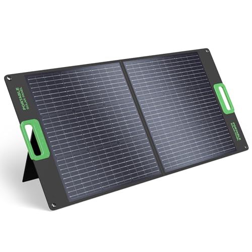 100W Portable Solar Panel for Power Station Generator, High-Efficiency ETFE | 18V Foldable Solar Charger IP67 Waterproof for Outdoor Camping, RV Off-Grid - color: Black