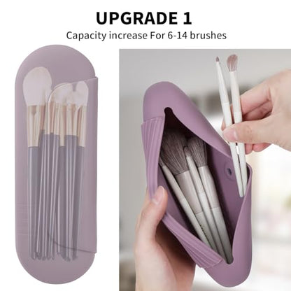AGIKET Silicone Makeup Brush Holder Travel Cosmetic Bag：Soft Portable Cosmetic Face Brushes Holder with Upgrade Anti-Fall Out Magnetic Closure, Large Travel Makeup Brush Case - Light Purple - color: Light Purple, style: Brush Holder