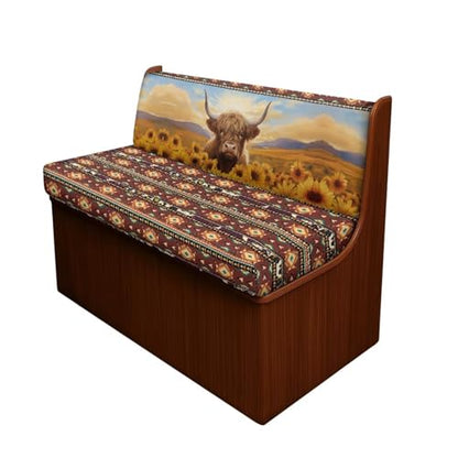 NDISTIN Aztec Highland Cow Sunflower 2Pcs Camper Couch Cushion Covers Dinette Rv Seat Covers Dinette Booth Cushions Comfortable Stretch Sofa Furniture Protector for Travel Trailer Couch - color: Aztec Highland Cow Sunflower