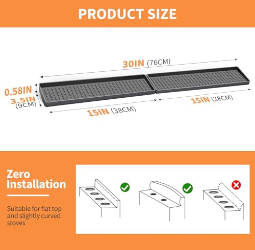 BFONS 30" Magnetic Stove Top Shelf Spice Rack Storage, Silicone Top Heat Material Stove Rack Shelf Flexible Seasoning Organizer Kitchen Shelves Gadgets with 2 Functional Prtitions for Kitchen （Grey） - color: Grey