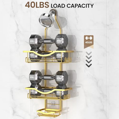 Shower Caddy Hanging Adjustable Shower Caddy, Rustproof Shower Organizer Extended Length Showers Caddy Over Shower Head with Hooks Soap Holder, Large Capacity Anti-Swing Bathroom Organizer, Gold - color: Gold