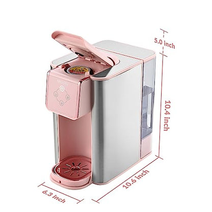 Mecity Pink Coffee Maker 3-in-1 Single Serve Coffee Machine, For Flat Bottom Coffee Capsule, Ground Coffee, 6 to 10 Ounce Cup, Removable 50 Oz Water Reservoir, 120V 1150W - color: Pink, size: 6.3 x 10.4 10.6 inches