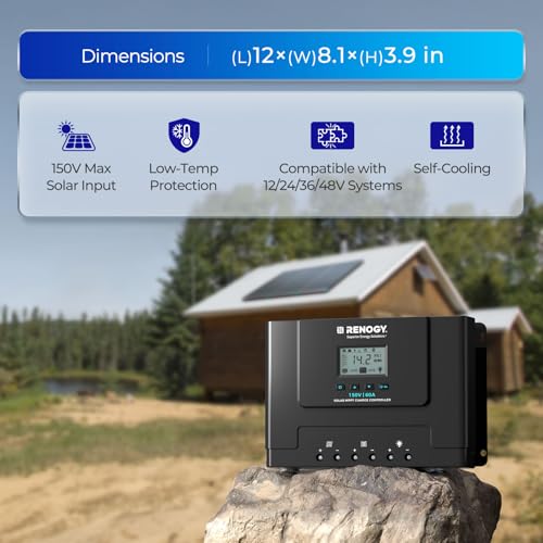 Renogy 60A MPPT Solar Charge Controller 12V/24V/36V/48V Auto, 150V Solar Input Solar Panel Controller for Lithium/AGM/Gel Batteries, Off-Grid Solar Controllers Home RV Marine Workshop - style: Rover Lite 60A