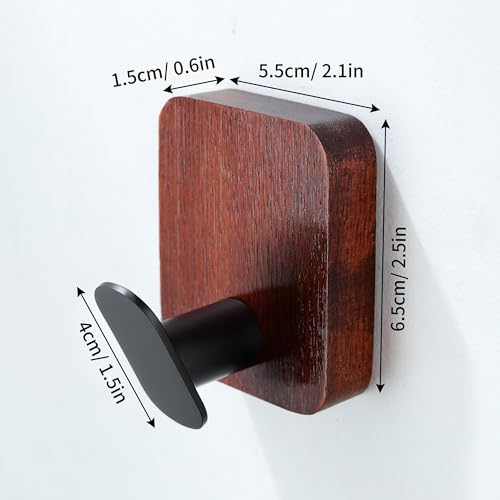 DELITON Acacia Wooden Towel Hooks Red Brown, 4 Pack Sticky Hooks for Hanging Towels, Coat, Hat, Robe, Heavy Duty, No Damage - color: Brown