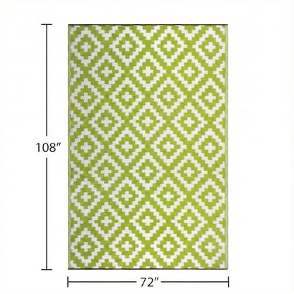 FH Home Outdoor Rug - Waterproof, Fade Resistant, Reversible - Premium Recycled Plastic - Geometric - Large Patio, Deck, Sunroom, Camping, RV - Aztec - Green & White Crease Free - 6 x 9 ft - color: Aztec - Green & White, size: 6' x 9' (Rectangular)