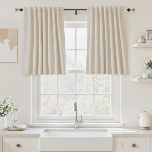 UHITECH Short Linen Black Out Curtains for Living Room 24 Inch Small Window Treatment Summer Thermal Insulated Drapes Back Tab Noise Cancelling Blackout Curtains Privacy 2ft - color: #08 Linen Beige, size: 52"W x 24"L (Pack of 2)