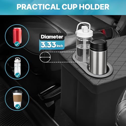 Mixsuper Liner Car Seat Organizer for Kia Telluride 2020-2026 Center Console Organizer with Cup Holders for Telluride, Kids Toys Baby Supplies Dog Toy Box Storage Bin Travel Accessories