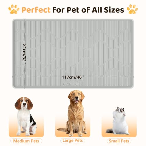 Silicone Cat & Dog Food Mat, 46" x 32" Extra Large Pet Feeding Mat for Cats and Dogs Bowl, Pet Placemat for Food and Water with Raised Edge, Waterproof, Leakproof (Grey) - size: 46"L x 32"W