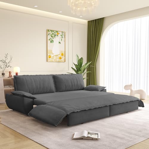 KEIKI 73.2" Queen 3-in-1 Convertible Sofa Bed, Pull-Out Sleeper Couch with Chaise Lounge Comfort, Plush Corduroy Cloud Loveseat for Apartments, Living Rooms, Guest Rooms & Small Space Living - color: Slate Gray, size: 73.2 Inch Queen