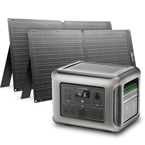 ALLPOWERS R2500 V2 Solar Generator Kit with 2x 100W Panel: 1920Wh LiFePO4, 2500W AC Output, 2x100W USB-C PD Fast Charging, 80% Charge in 1 Hour, for Home Backup Camping RV Off-Grid - color: R2500+2x SE100